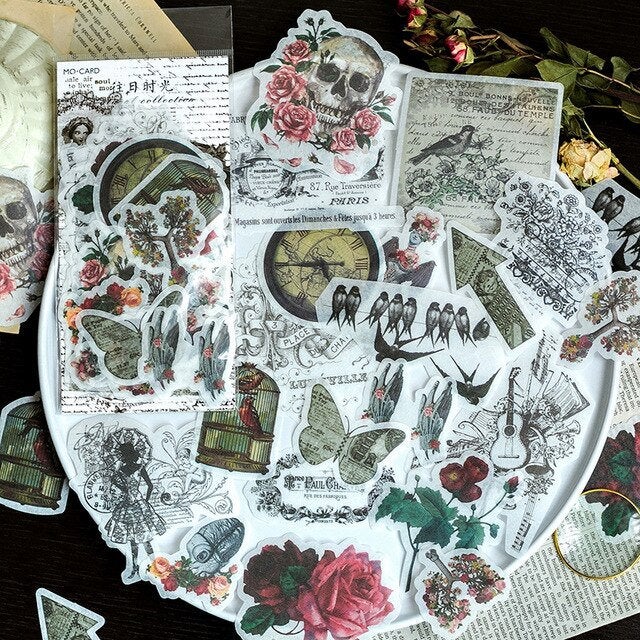 Gothic Altered Art Washi Stickers 60 pcs, Junk Journal Ephemera, Anatomy,  Skull Stickers, and Flower Stickers for Art Journals