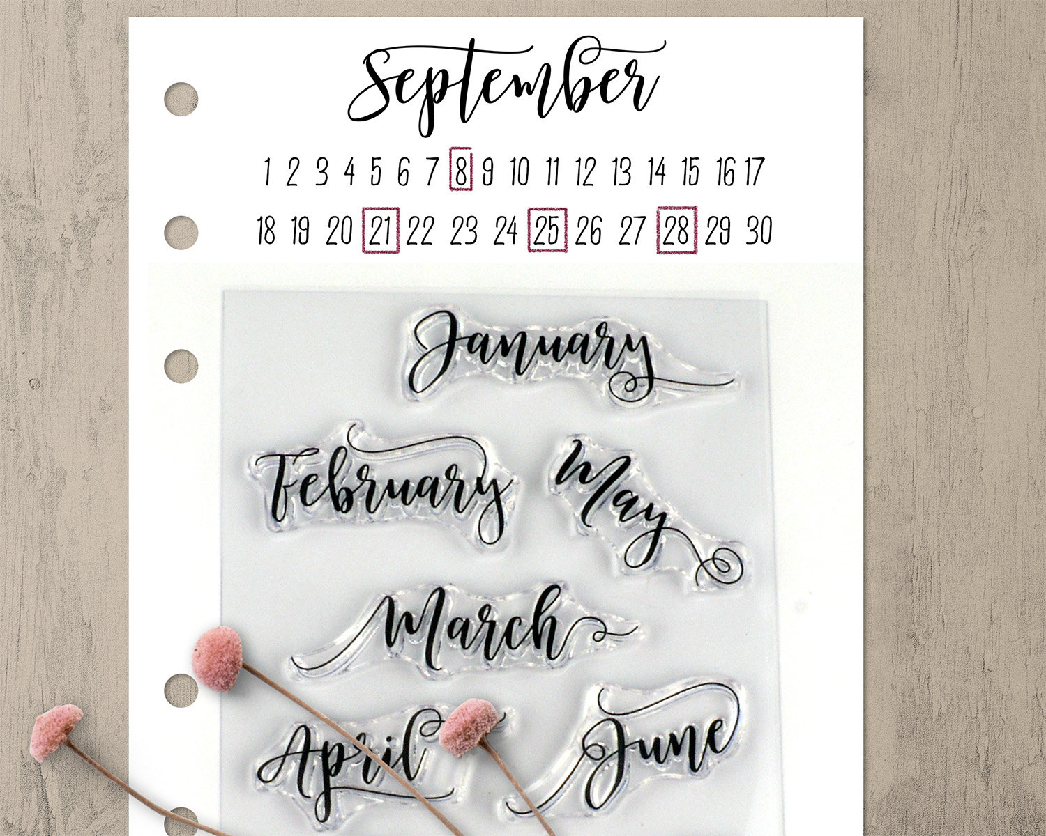 Clear Planner Stamps Calligraphy Days of the Week and Planner Words 
