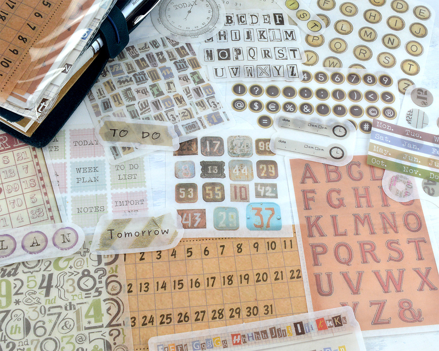Letters and Numbers Washi Stickers, Vintage Alphabet Stickers with